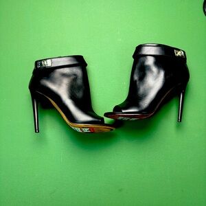 GIVENCHY Black Leather Shark Lock Peep Toe Booties